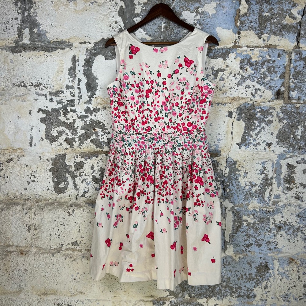 Talbots RSVP Floral Fit & Flare Dress White Pink Sleeveless Womens 10
